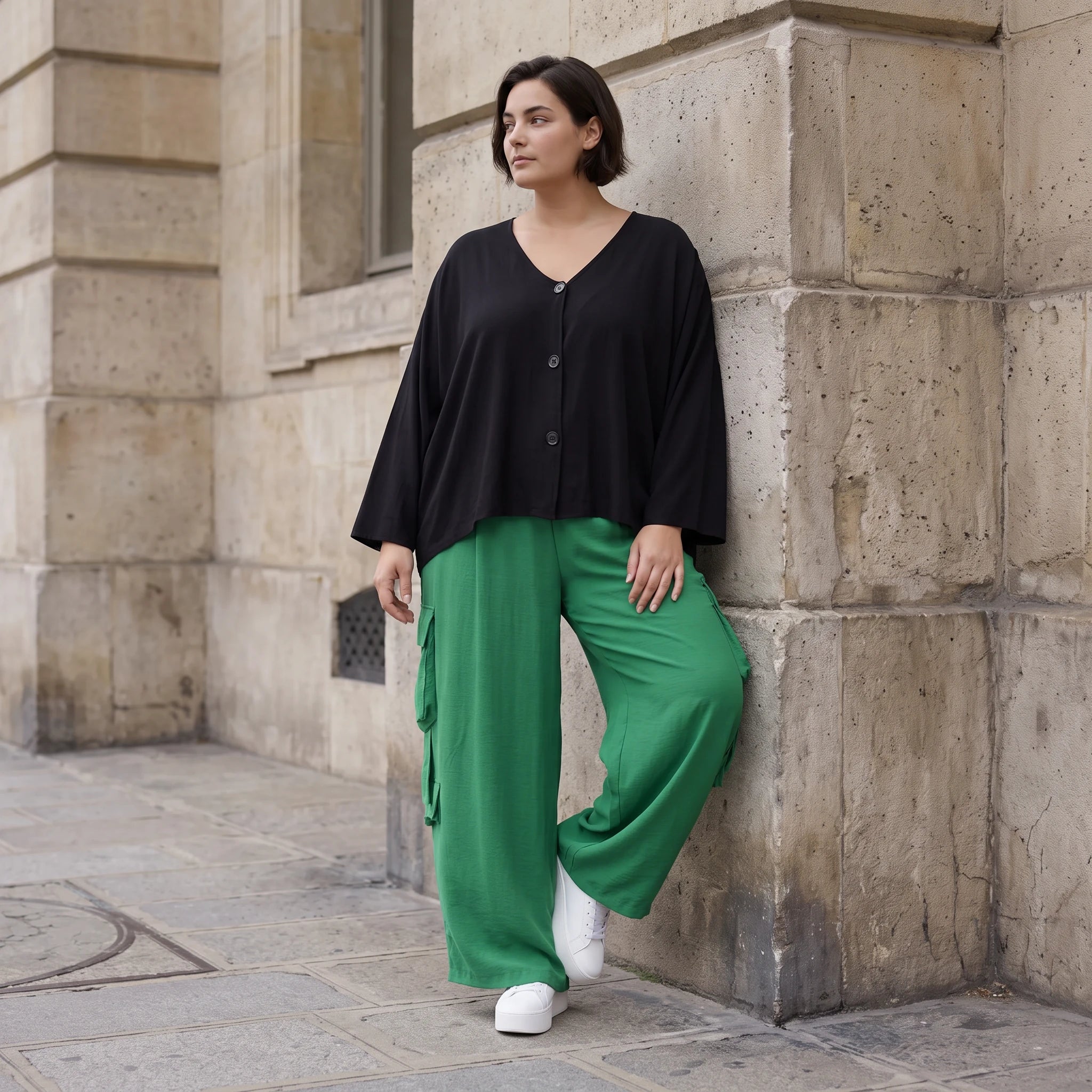 Ausgefallene Ballonhose Smaragdgrün im legeren Lagenlook Oversize leicht und zeitlos