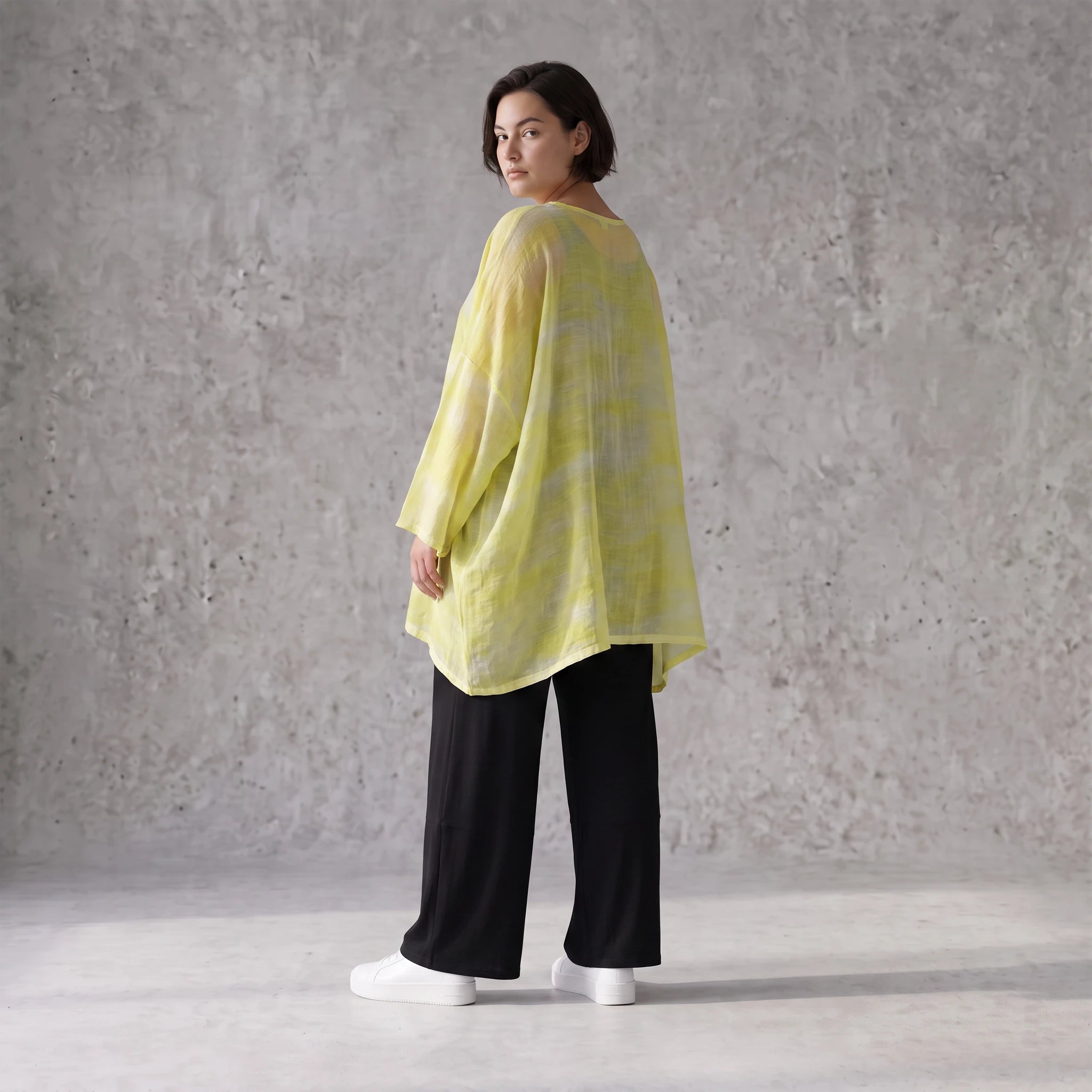 Gelb Grau Oversize Shirt im Lagenlook weich fliessend locker ausgefallen modern zeitlos