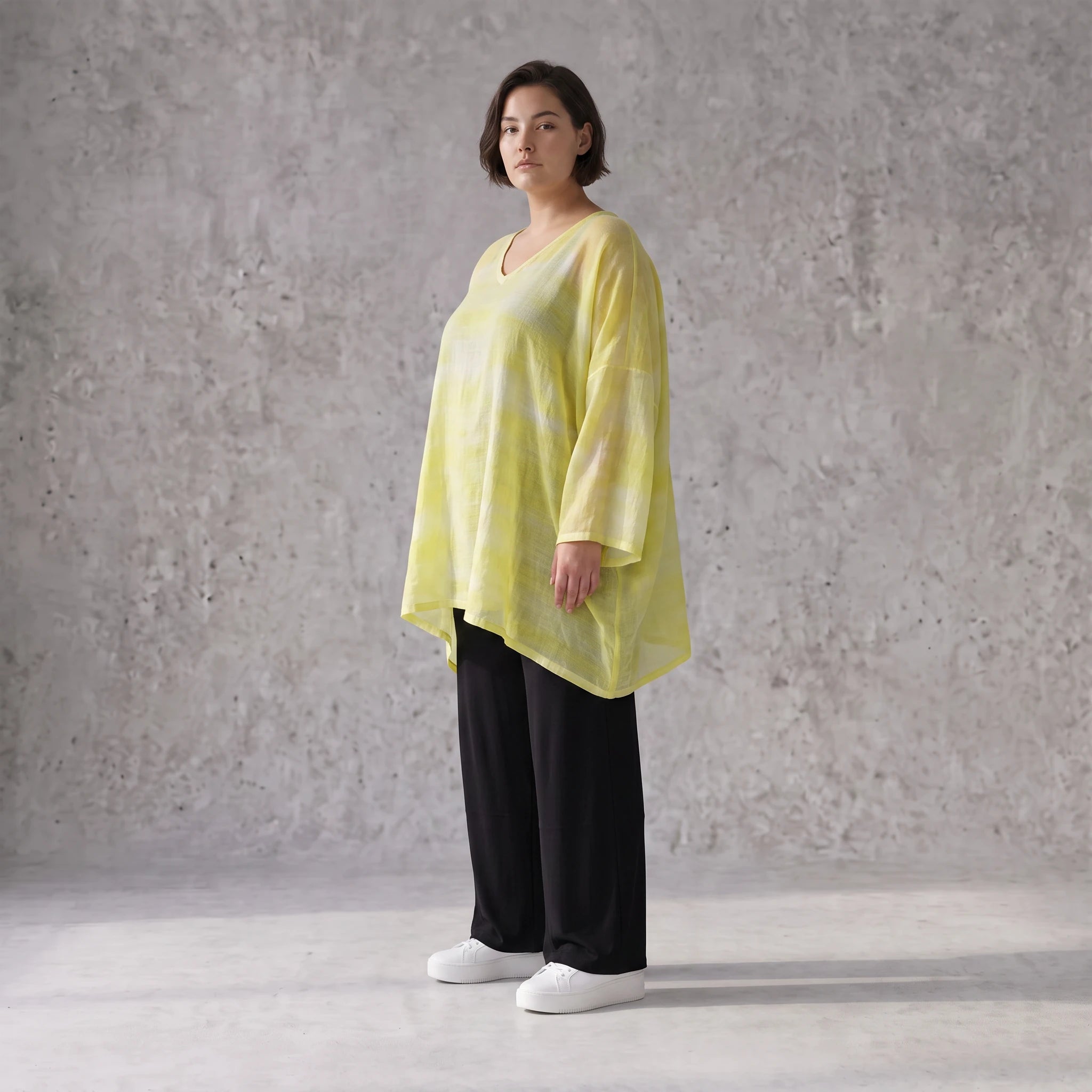 Gelb Grau Oversize Shirt im Lagenlook weich fliessend locker ausgefallen modern zeitlos