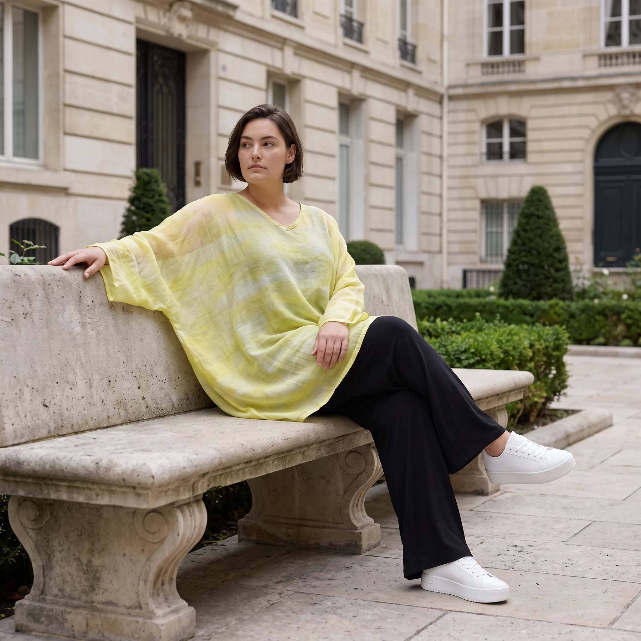 Gelb Grau Oversize Shirt im Lagenlook weich fliessend locker ausgefallen modern zeitlos