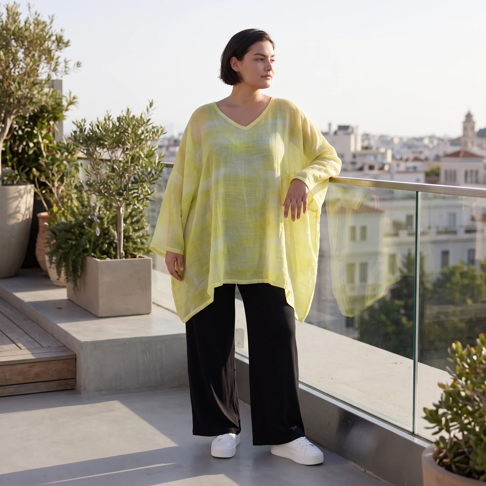 Gelb Grau Oversize Shirt im Lagenlook weich fliessend locker ausgefallen modern zeitlos