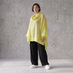 Gelb Grau Oversize Lagenlook Shirt mit Crashstruktur asymmetrisch leger zeitlos softfeel