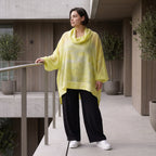 Gelb Grau Oversize Lagenlook Shirt mit Crashstruktur asymmetrisch leger zeitlos softfeel