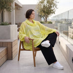 Gelb Grau Oversize Lagenlook Shirt mit Crashstruktur asymmetrisch leger zeitlos softfeel
