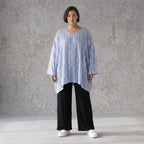 Luftiges Oversize Shirt in Jeansblau/Weiß im Lagenlook leger zeitlos ausgefallen soft