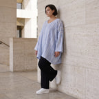 Luftiges Oversize Shirt in Jeansblau/Weiß im Lagenlook leger zeitlos ausgefallen soft