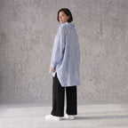 Leichtes Lagenlook Shirt in Jeansblau Weiß mit Crashoptik Oversize asymmetrischem Saum
