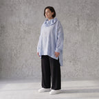 Leichtes Lagenlook Shirt in Jeansblau Weiß mit Crashoptik Oversize asymmetrischem Saum