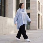 Leichtes Lagenlook Shirt in Jeansblau Weiß mit Crashoptik Oversize asymmetrischem Saum