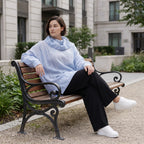 Leichtes Lagenlook Shirt in Jeansblau Weiß mit Crashoptik Oversize asymmetrischem Saum