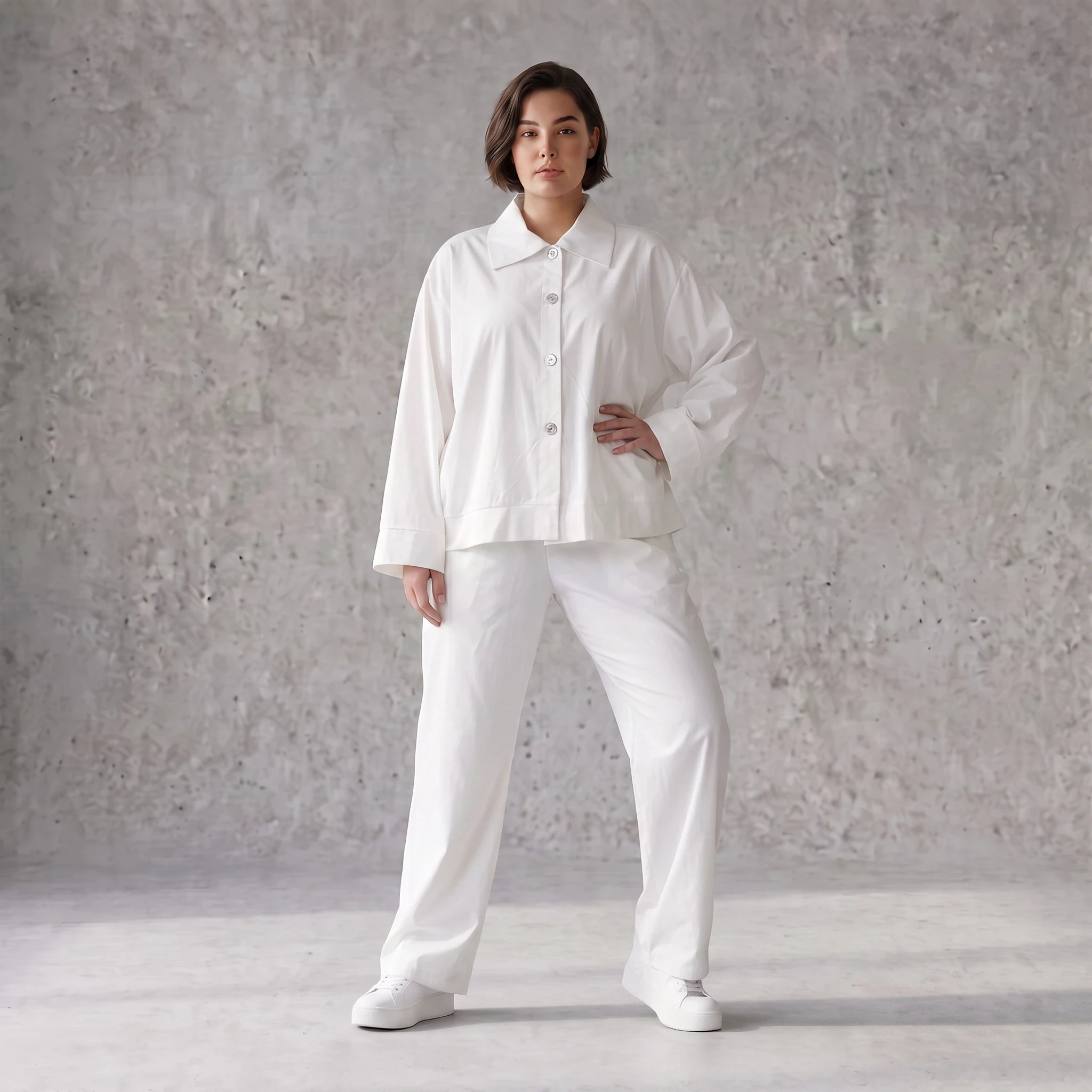 Zeitlose weisse Karottenhose aus Viskosemix weich elastisch leger modern leicht Lagenlook