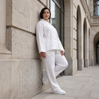Zeitlose weisse Karottenhose aus Viskosemix weich elastisch leger modern leicht Lagenlook