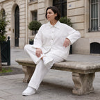 Zeitlose weisse Karottenhose aus Viskosemix weich elastisch leger modern leicht Lagenlook