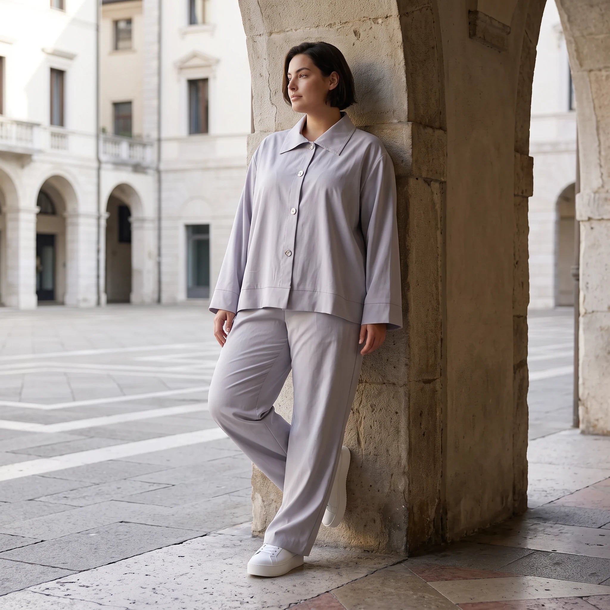 Zeitlose Karottenhose Grau elastisch leger ausgefallen Lagenlook Komfortliebling weich