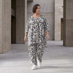 Fliessendes Viskose Shirt im Lagenlook Weiß Schwarz mit legerem Oversize A-Linie zeitlos