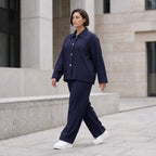 Bengaline Karottenhose in Marine mit Stretch elastischem Bund und Reißverschlusstaschen