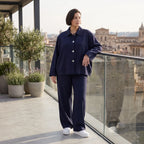 Bengaline Karottenhose in Marine mit Stretch elastischem Bund und Reißverschlusstaschen