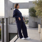 Bengaline Karottenhose in Marine mit Stretch elastischem Bund und Reißverschlusstaschen