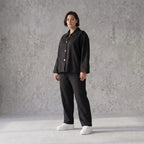 Schwarze Bengaline Karottenhose mit Stretch und elastischem Bund sommerlich bequem glatt
