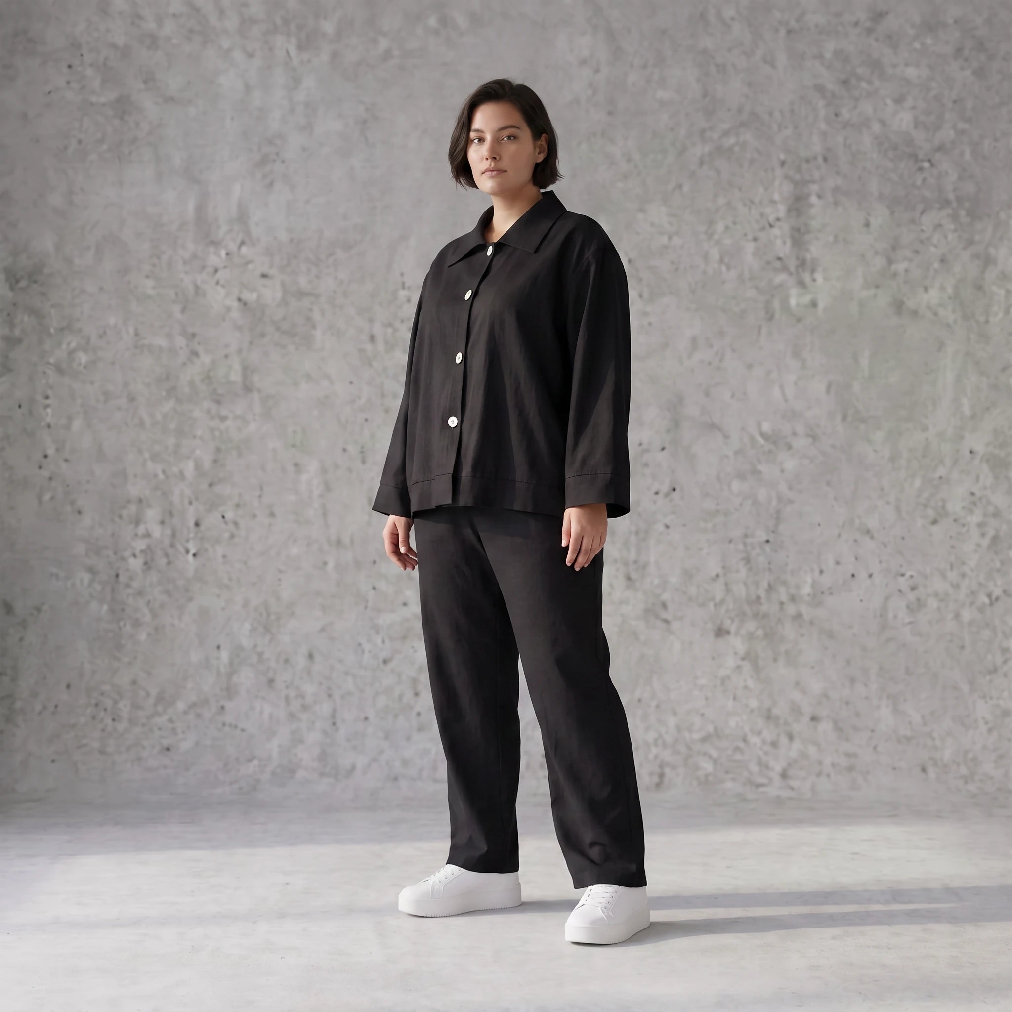 Schwarze Bengaline Karottenhose mit Stretch und elastischem Bund sommerlich bequem glatt