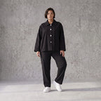 Schwarze Bengaline Karottenhose mit Stretch und elastischem Bund sommerlich bequem glatt
