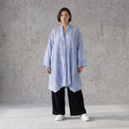 Leichter Oversize Cardigan in Jeansblau/Weiß für Lagenlook mit sehr fließender Silhouette