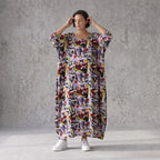 Fliessendes Ballonkleid aus Viskose in Schwarz Oliv Lila sehr leger zeitlos Oversize Look
