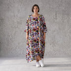 Fliessendes Ballonkleid aus Viskose in Schwarz Oliv Lila sehr leger zeitlos Oversize Look