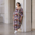 Fliessendes Ballonkleid aus Viskose in Schwarz Oliv Lila sehr leger zeitlos Oversize Look
