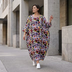Fliessendes Ballonkleid aus Viskose in Schwarz Oliv Lila sehr leger zeitlos Oversize Look