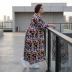 Fliessendes Ballonkleid aus Viskose in Schwarz Oliv Lila sehr leger zeitlos Oversize Look