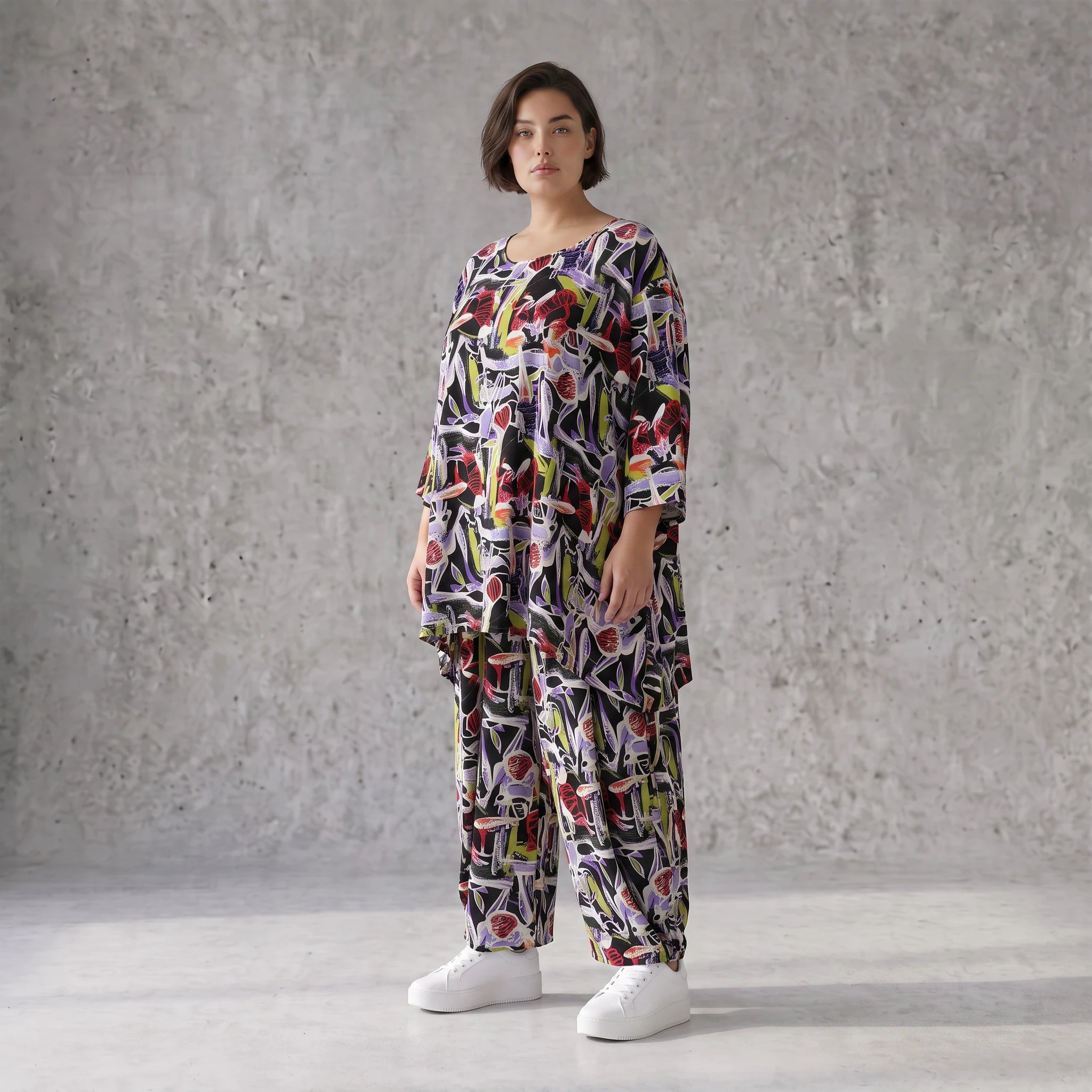 Fliessendes Viskoseshirt im Lagenlook Oversize leger in Schwarz Oliv Lila zeitlos modern