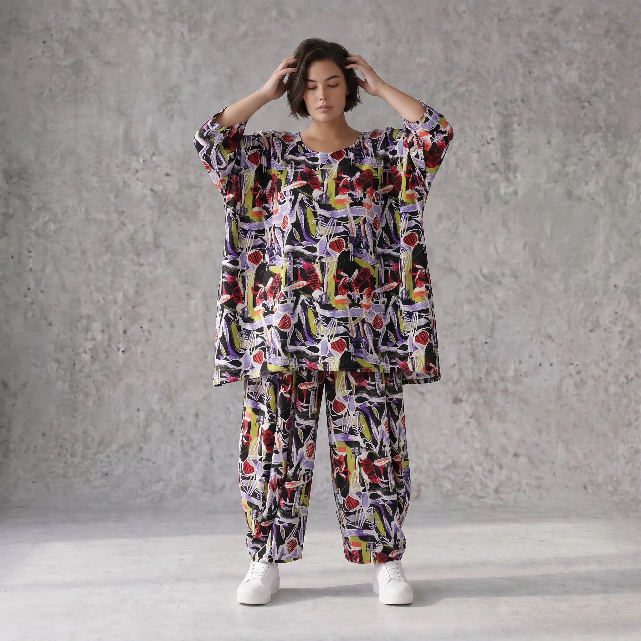 Fliessendes Viskoseshirt im Lagenlook Oversize leger in Schwarz Oliv Lila zeitlos modern