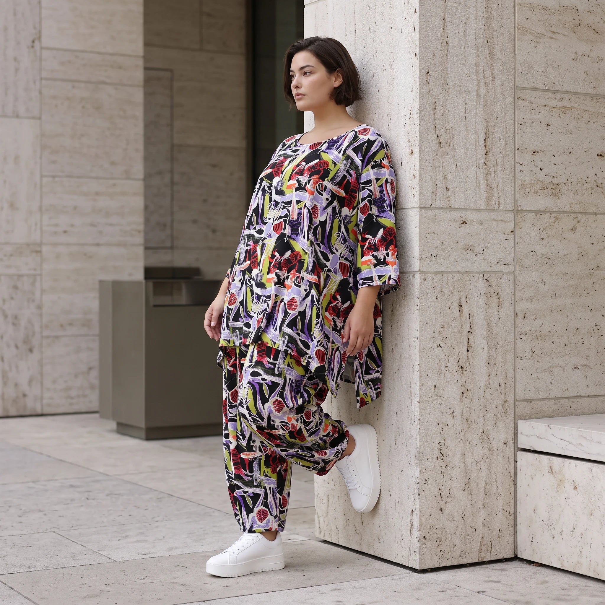 Fliessendes Viskoseshirt im Lagenlook Oversize leger in Schwarz Oliv Lila zeitlos modern