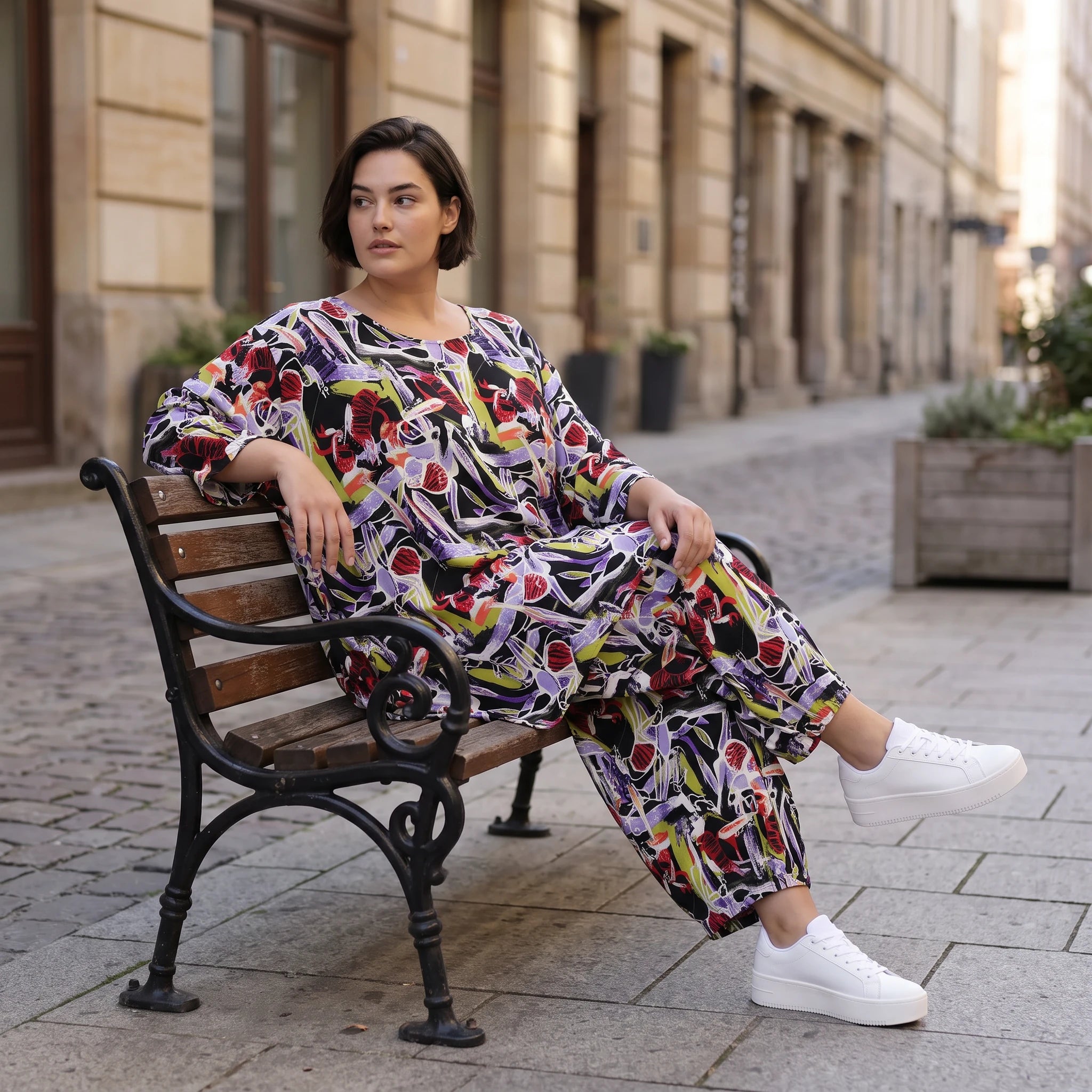 Fliessendes Viskoseshirt im Lagenlook Oversize leger in Schwarz Oliv Lila zeitlos modern