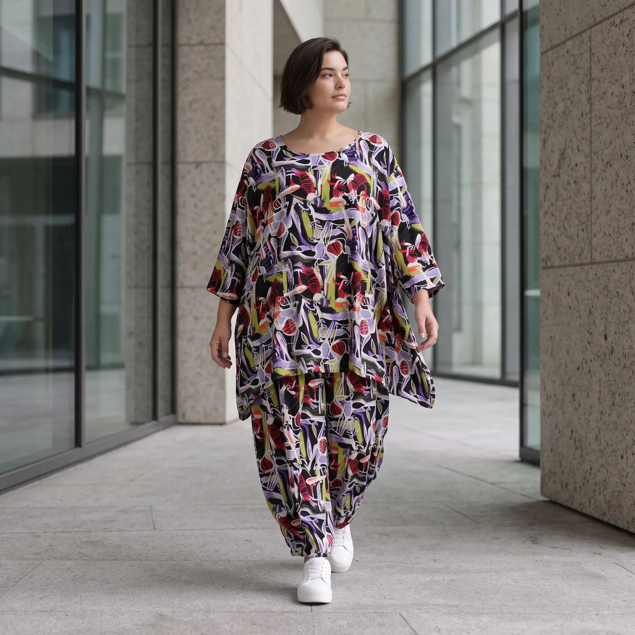 Fliessendes Viskoseshirt im Lagenlook Oversize leger in Schwarz Oliv Lila zeitlos modern