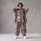 Zeitlose Oversize Viskosebluse in Schwarz Oliv Lila leger Lagenlook modern Hemdkragen