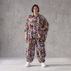 Zeitlose Oversize Viskosebluse in Schwarz Oliv Lila leger Lagenlook modern Hemdkragen