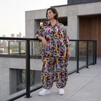 Zeitlose Oversize Viskosebluse in Schwarz Oliv Lila leger Lagenlook modern Hemdkragen