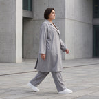 Grauer Bengaline Mantel locker oversize luftig mit Hemdkragen elastisch und zeitlos grau