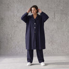 Fliessender Viskosemantel in Marine leger Oversize Lagenlook modern elegant leicht weich