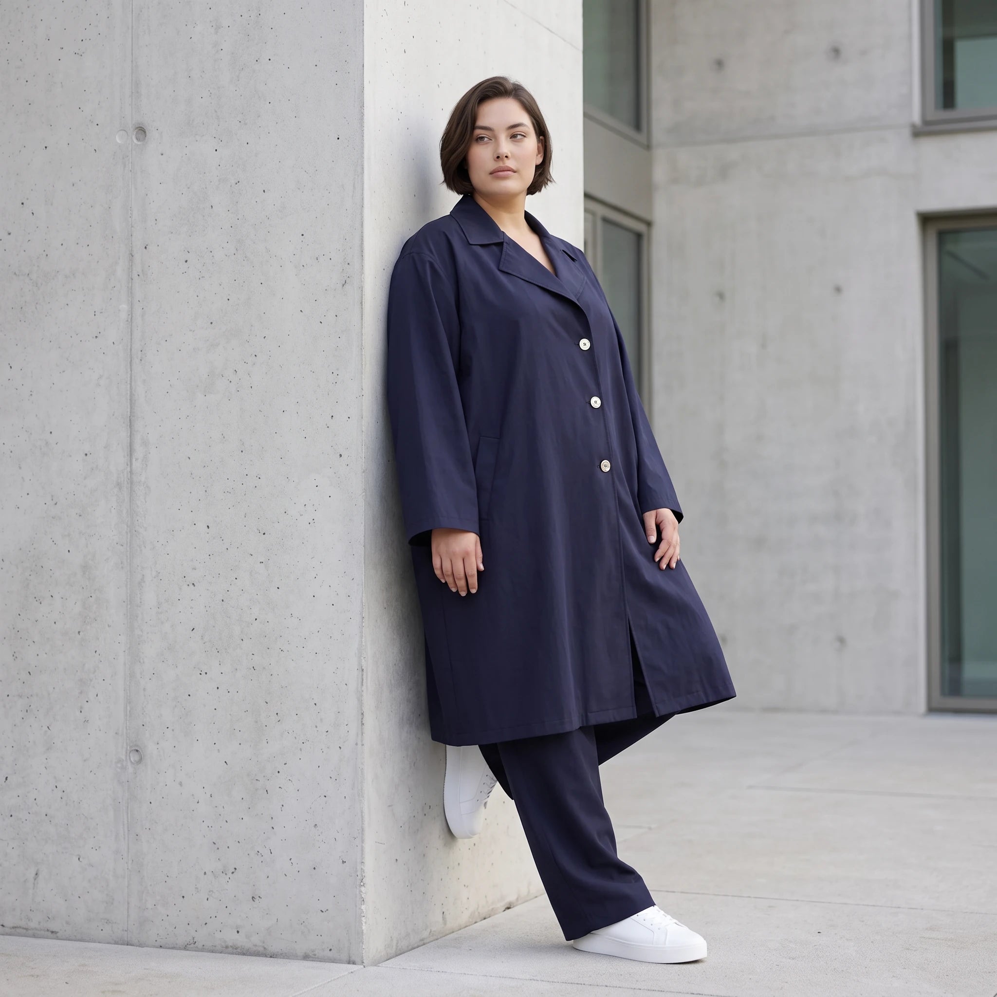 Fliessender Viskosemantel in Marine leger Oversize Lagenlook modern elegant leicht weich