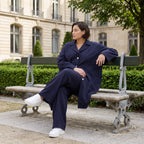 Fliessender Viskosemantel in Marine leger Oversize Lagenlook modern elegant leicht weich