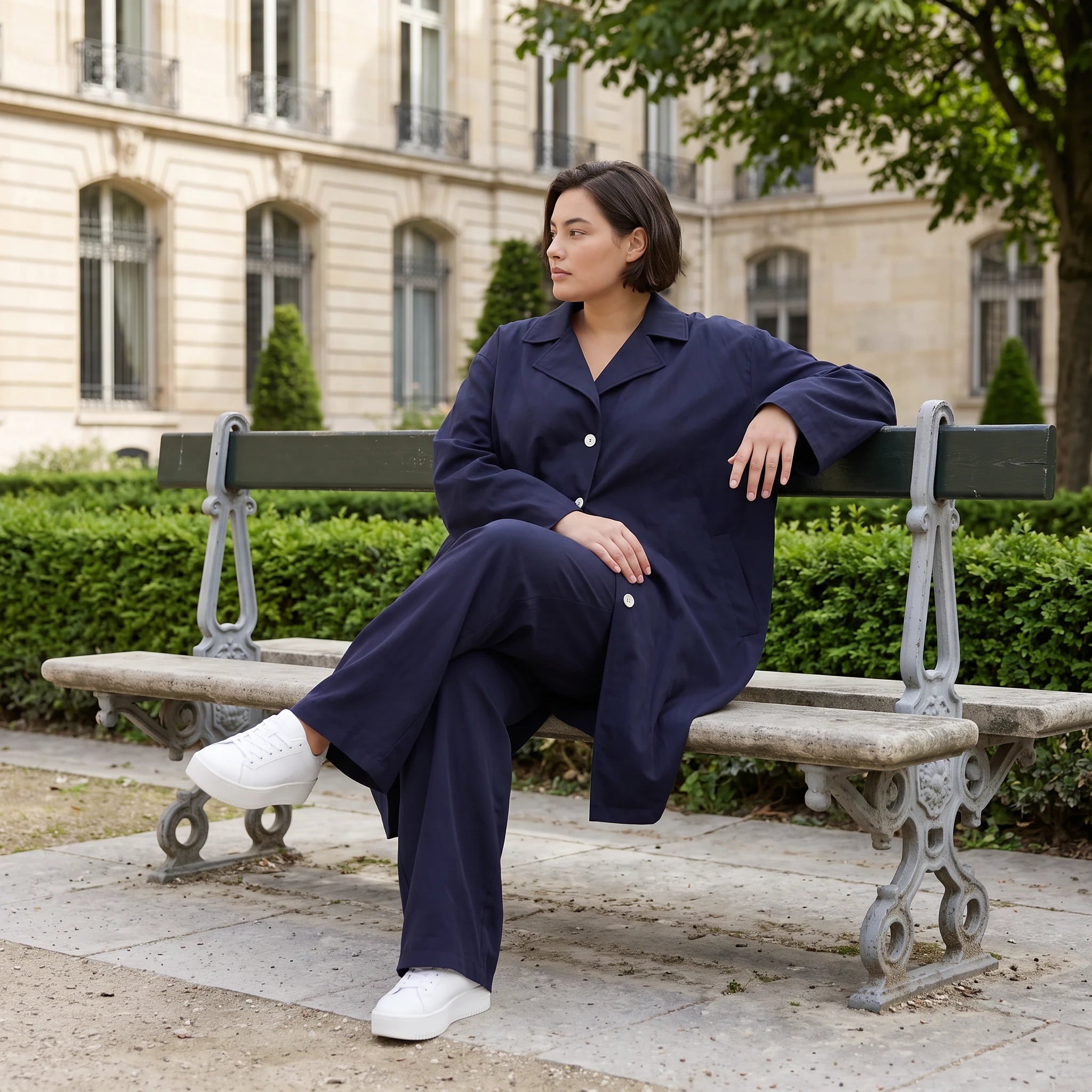 Fliessender Viskosemantel in Marine leger Oversize Lagenlook modern elegant leicht weich