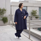 Fliessender Viskosemantel in Marine leger Oversize Lagenlook modern elegant leicht weich