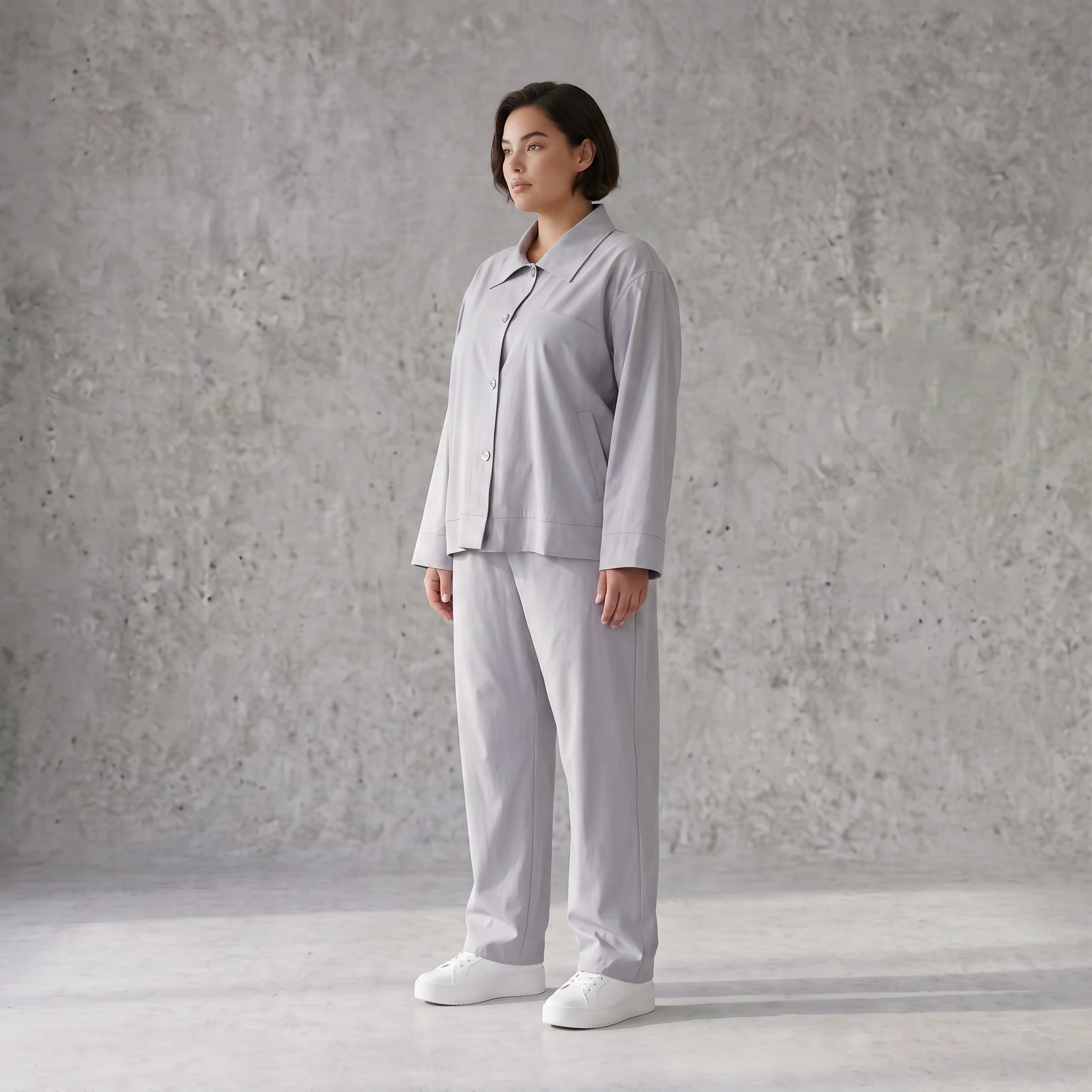 Eleganter Oversizeblazer Grau fliessend Lagenlook elastisch locker sehr modern chic edel