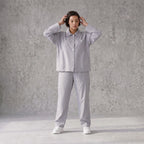 Eleganter Oversizeblazer Grau fliessend Lagenlook elastisch locker sehr modern chic edel