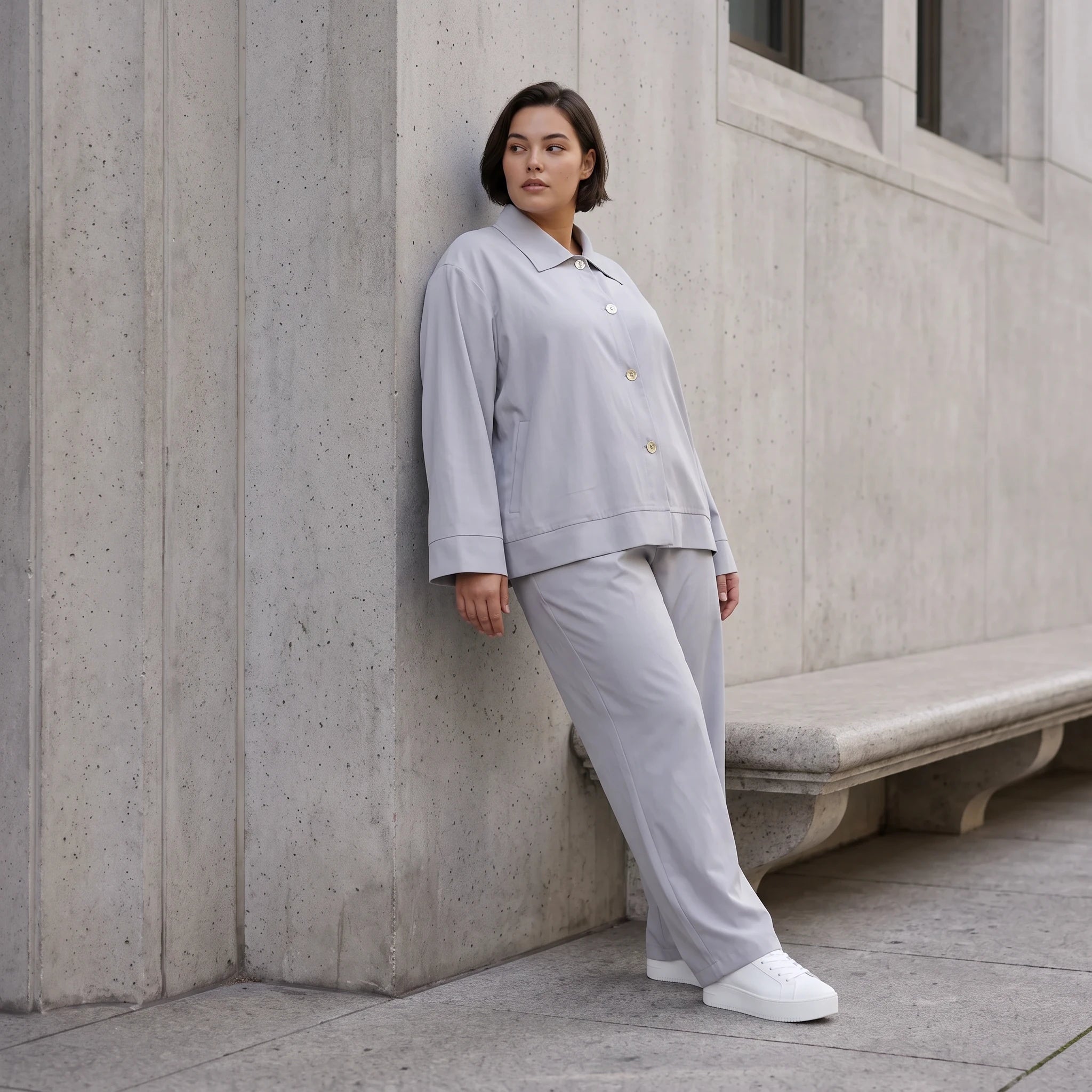 Eleganter Oversizeblazer Grau fliessend Lagenlook elastisch locker sehr modern chic edel