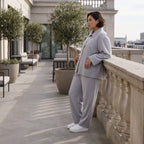 Eleganter Oversizeblazer Grau fliessend Lagenlook elastisch locker sehr modern chic edel