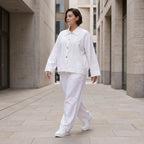Zeitloser Weißer Blazer im Oversize Lagenlook mit Hemdkragen leger elegant und ausgefallen